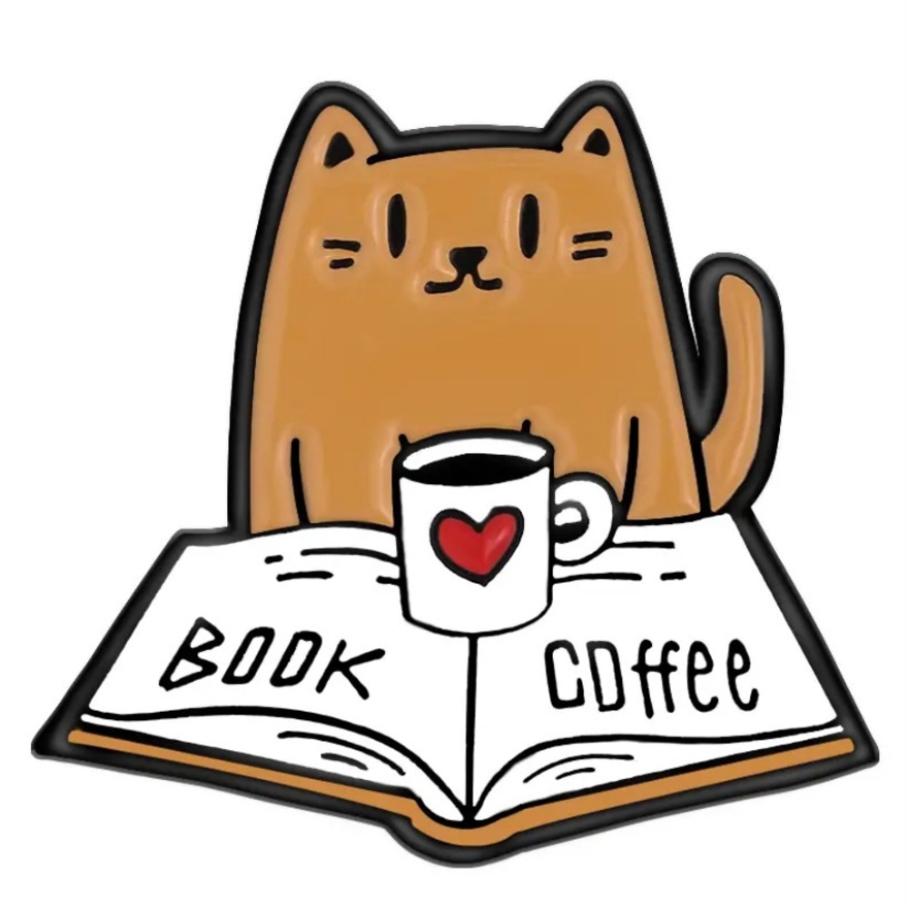 6/$30 Cat Book And Coffee Enamel Pin